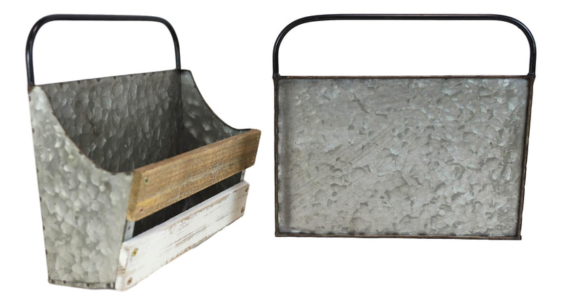 Rustic 23"H Wooden Chalkboard With 2 Metal Mail Pocket Organizer Wall Rack