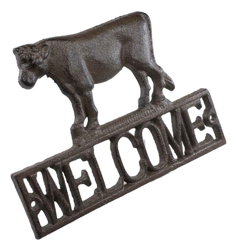 Rustic Farmhouse Farm Cow Silhouette Welcome Sign Wall Decor Cutout Plaque 8"W