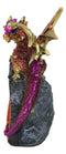 Metallic Red Iridescent Wyrmling Dragon On Faux Geode Crystal Rock Figurine 4"H