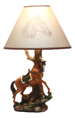 Ebros Light Fantastik Chestnut Brown Horse Stallion With Saddle Table Lamp With Shade