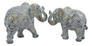 Ebros Silver and Gold Patterned Elephant Statue 5.25" Long Feng Shui Elephant Figurine Symbol of Wisdom Fortune and Protection (Mother and Calf Elephants Set)