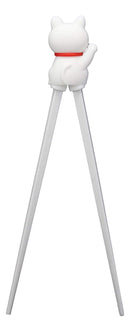 Ebros White Maneki Neko Reusable Training Chopsticks Set With Silicone Helper
