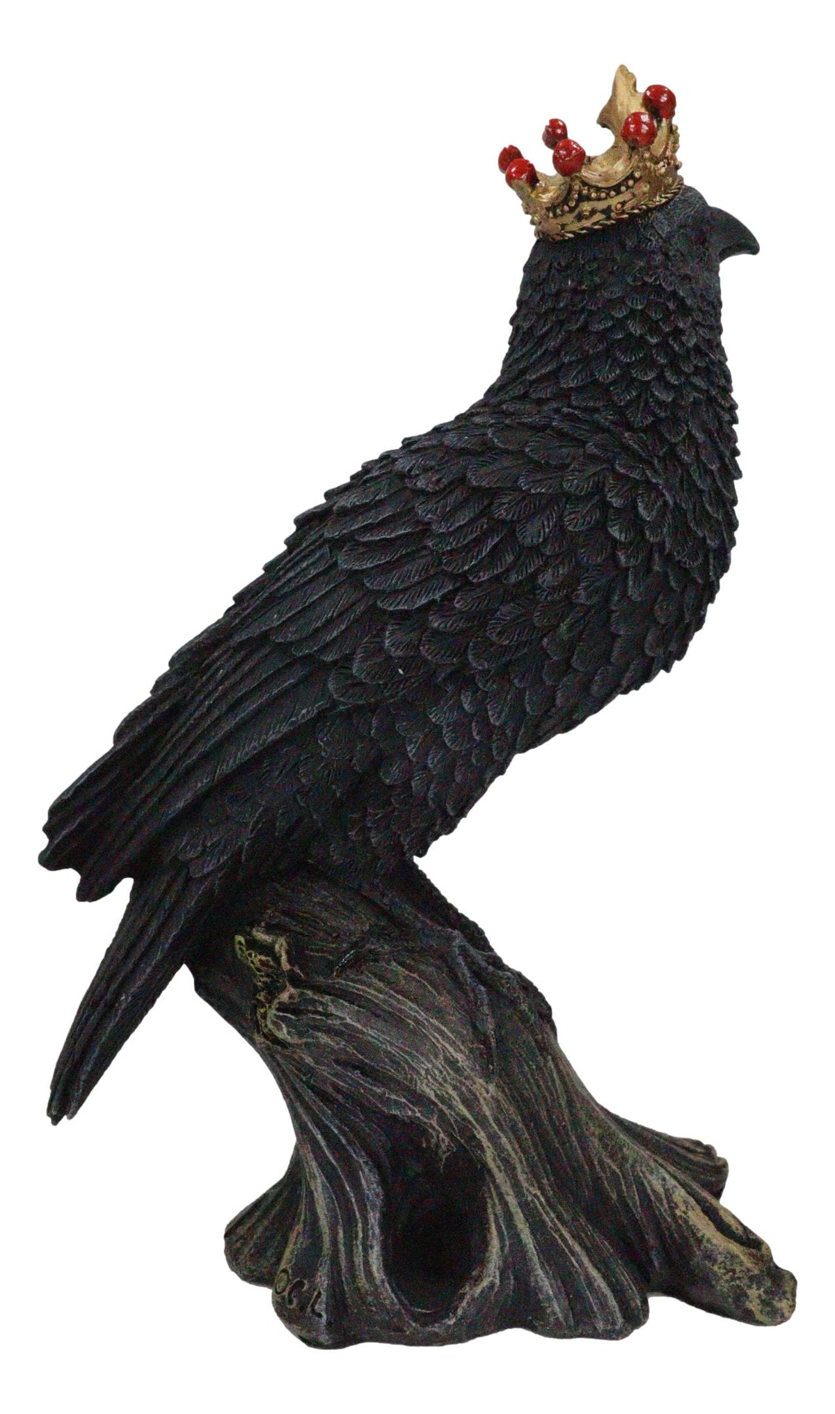 Macabre Gothic Royal Crowned Raven King Perching On Tree Stump Figurine 6.5"H