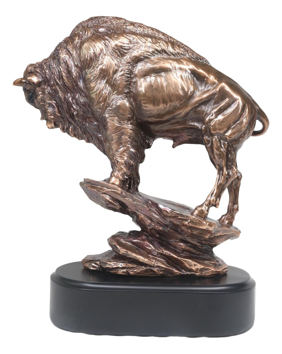 Buffalo Jump American Bison On Cliff Edge Bronze Electroplated Finish Statue - Ebros Gift