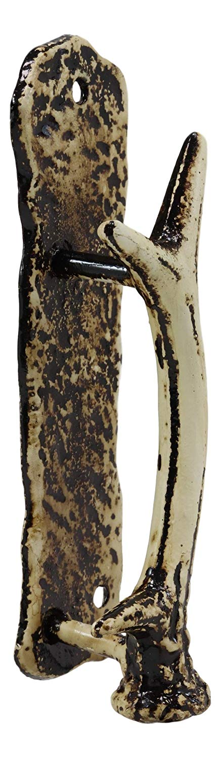 Ebros Set of 2 Western Rustic Deer Antlers Door Pull Handle Hardware Pack of 2 Left and Right Sides Decorative Accent 8" High for Barn Doors Entrance Main Cabin Lodge Country Home Antler Accent