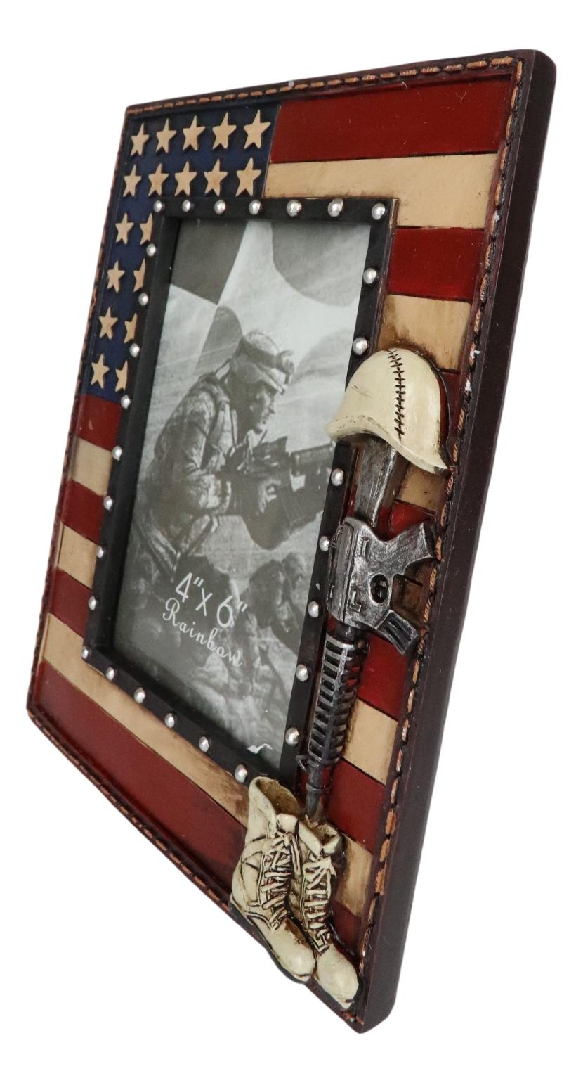 Western Stars USA Flag Fallen Soldier Boots Rifle Helmet Picture Frame 4"X6" - Ebros Gift