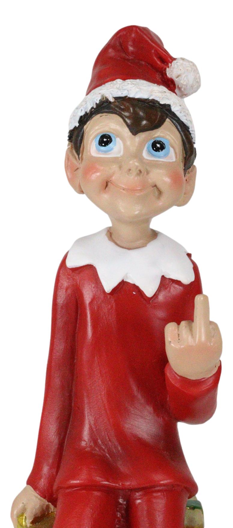 Birds of a Father  “Santa’s Elves” Naughty Christmas Elf Flipping The Bird Sitting On Santa Presents