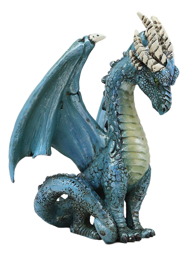 Ebros Fantasy Blue Guardian Dragon with Hydra Horns Statue 6.5" Tall Land of The Dragons Home Decor Figurine Medieval Renaissance Dungeons Flying Beast Sculpture
