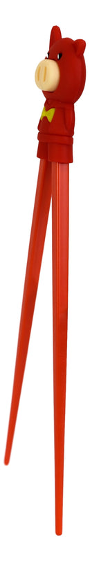 Red Miss Piggy Pig Reusable Training Chopsticks Set W/ Silicone Helper BPA Free