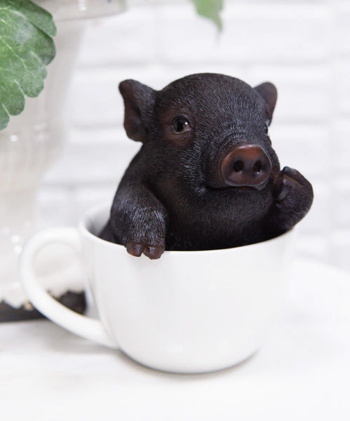 Rustic Lifelike Black Pig Piggy In Tea Cup Figurine Animal Farm Pigs S  Ebros Gift
