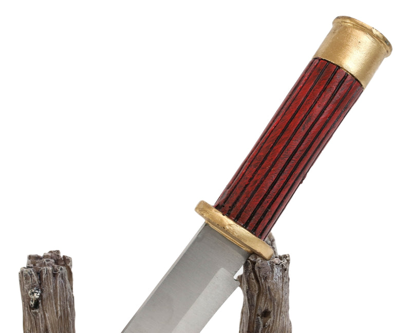 Rustic Quail Hen Bird Display With Decorative Shotgun Shell Knife Statue Set