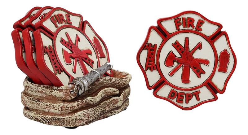 Ebros 911 Emergency Coiled Fireman Water Hose Coaster Set With 4 Coasters 4"High