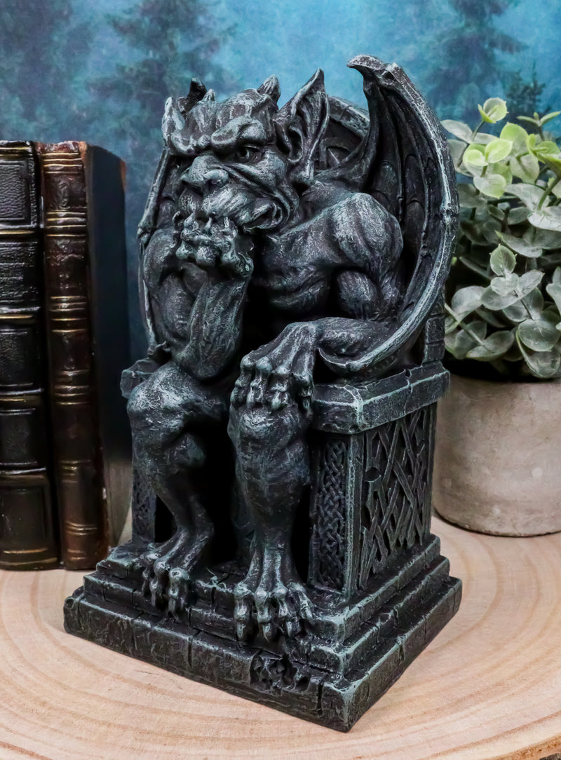 Stoic Gothic Notre Dame Thinker Gargoyle Sitting On The Throne Statue Le Penseur