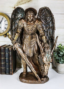 Large Archangel Saint Michael Holding Satan Dragon Lucifer Head Statue 15.5"H