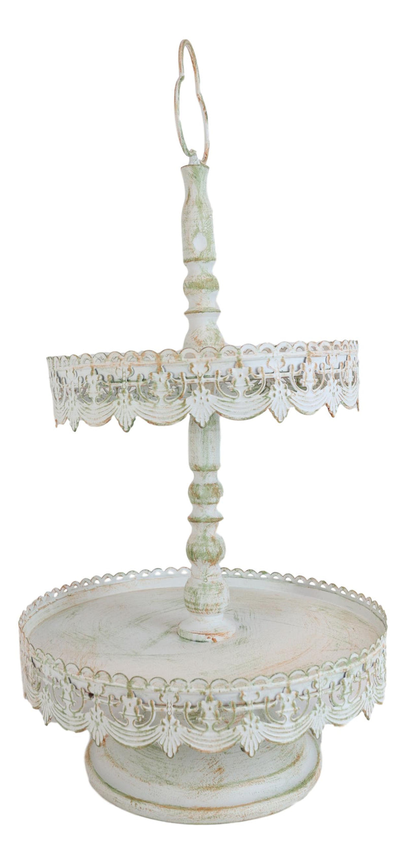 Rustic French Country 2 Tiered Dining Tabletop Metal Food Serving Platter Tray