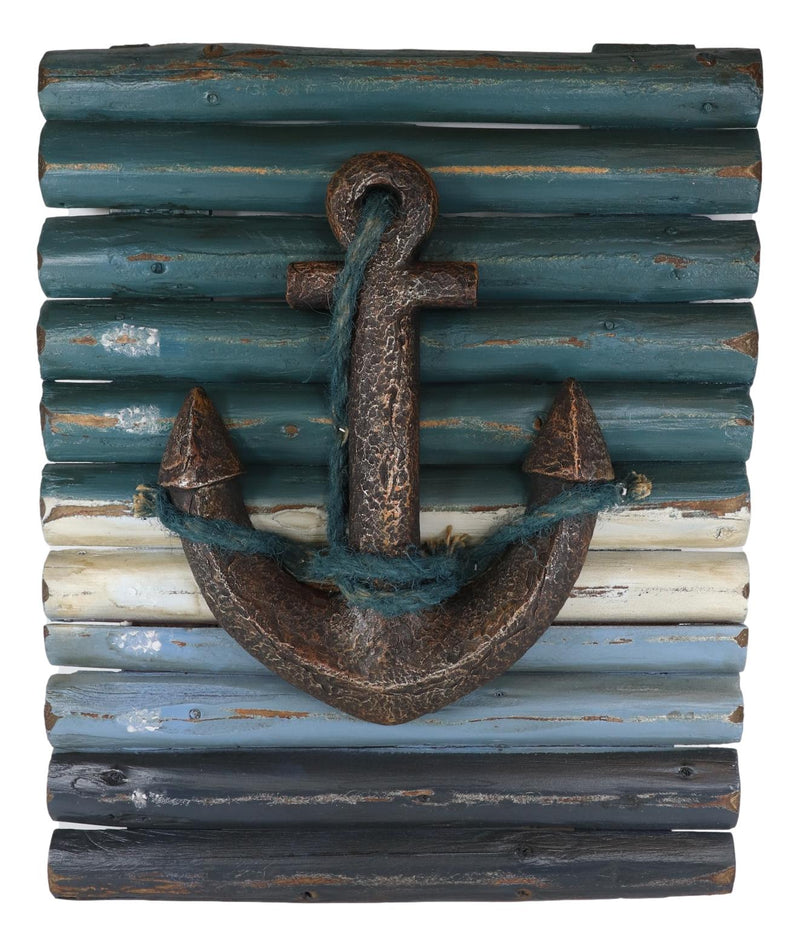 Rustic Beach Nautical Marine Ship Anchor With Ropes Wood Panel Wall Decor Plaque