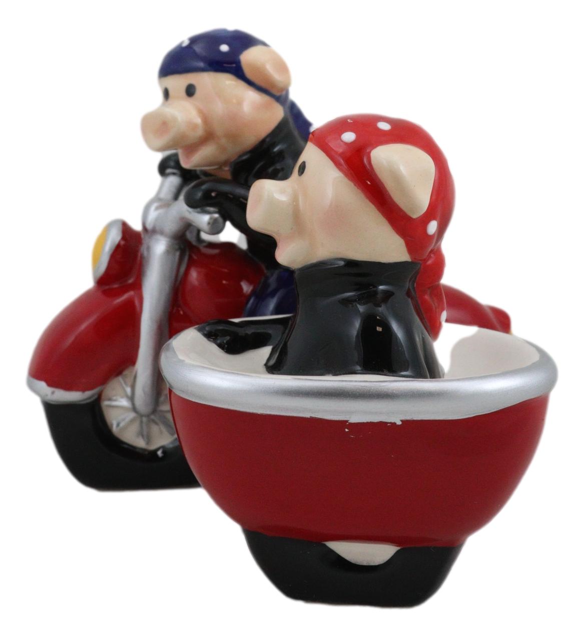 Hog Rider Riding Pig Hog Riders Biker Pig Couple Riding Motorcycle Side Car Rig Salt Pepper ...