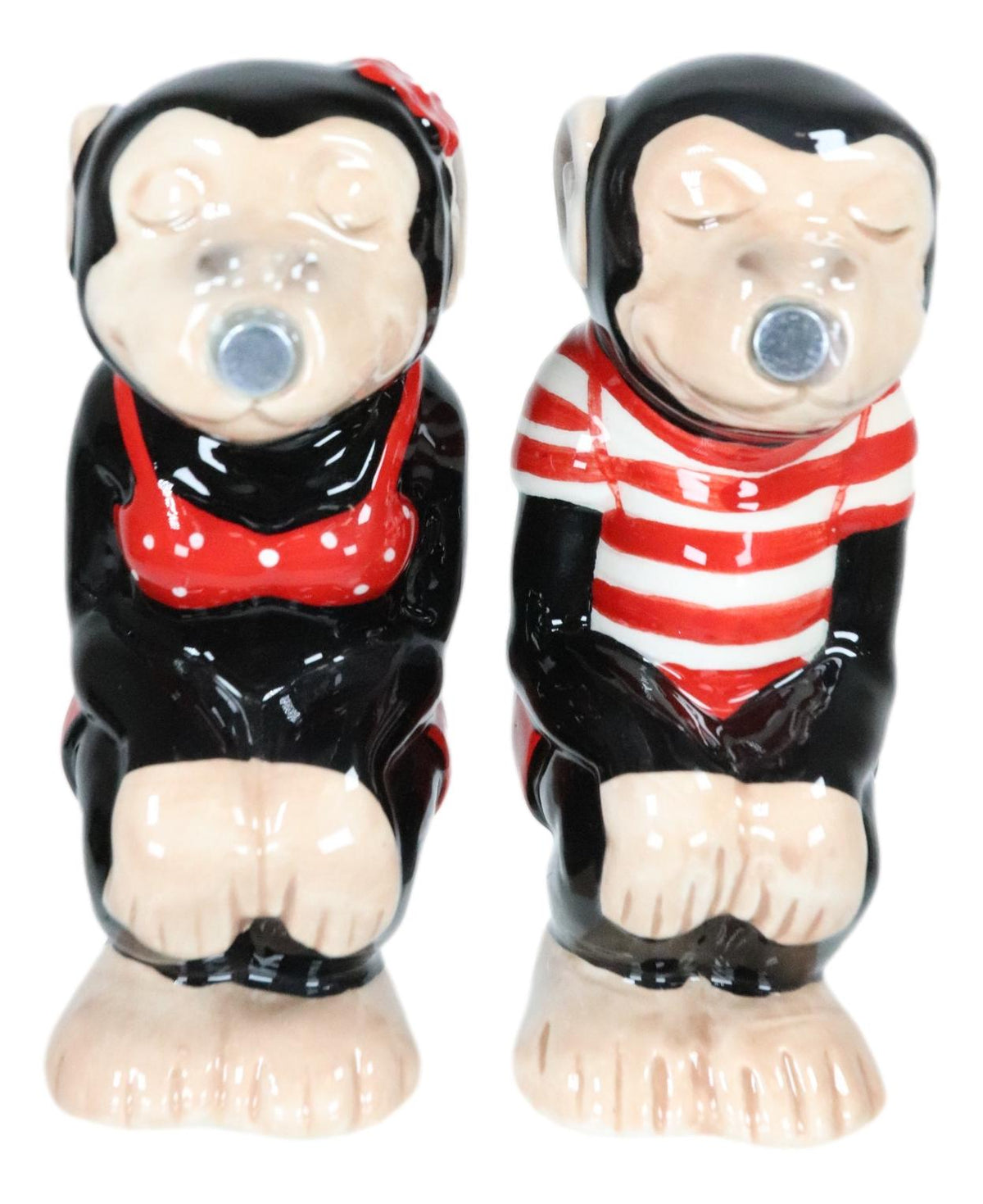 Circus Carnival Red Monkeys Chimpanzees Couple Ceramic Salt Pepper Shakers Set