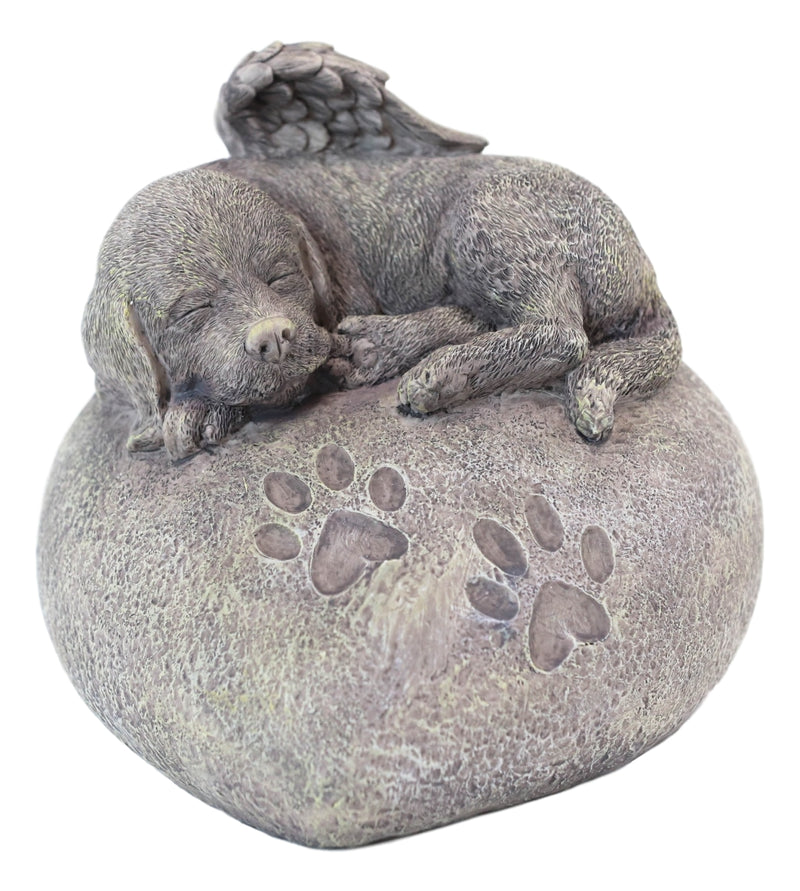 Pet Memorial My Love Sleeping Angle Dog Foot Print Rock Urn Bottom