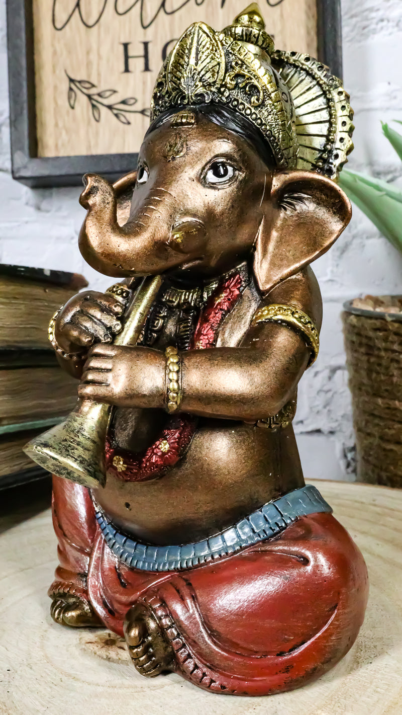 2021春の新作 Ebros Celebration Solid of God Life Ganesha Brass Success Ganesh  of and Statue Arts Elephant Lord Hindu Ganesha Playing Musical Instruments  Statue 6.75