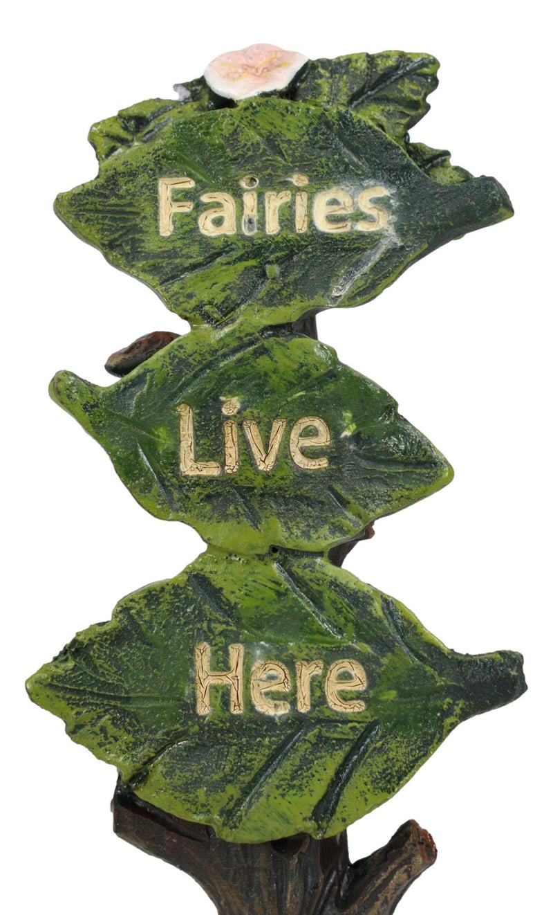 Fairy Garden Miniature Fairies Live Here Flowering Tree Leaves Sign Sculpture