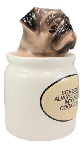 Ceramic Adorable Hiding Thief Pugsie Pug Dog Cookie Jar With Air Tight Lid 9"H