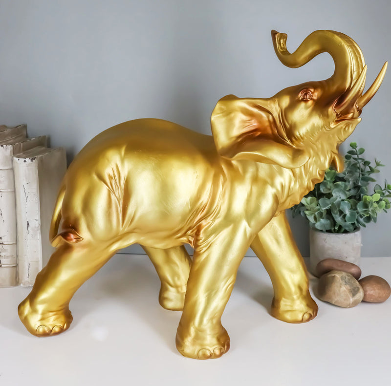 Auspicious Large Thai Buddha Feng Shui Golden Elephant With Trunk Up Statue