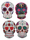 Ebros Day Of The Dead Calavera Colorful Sugar Skulls Trivet Set of Four 8"Tall Ceramic Tiles With Cork Backing Dias De Muertos Cork Trivets