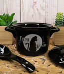 Wicca Full Moon Black Cat Feline Hungry Fine Bone China Bowl With Spoon And Lid