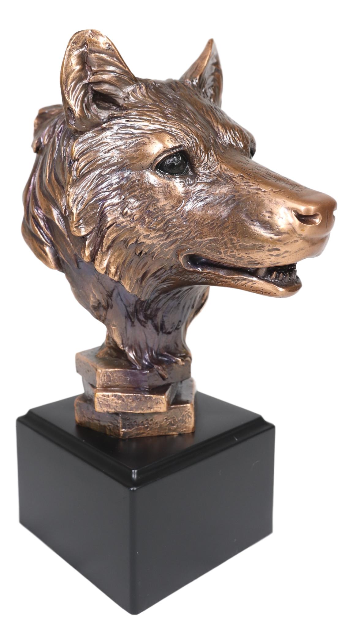 Ebros Rustic Woodlands Spirit Wolf Head Bust Electroplated Bronze Finish Statue Decor - Ebros Gift