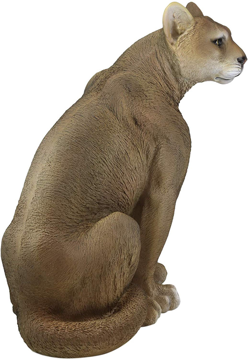 Large Realistic Lifelike Mountain Lion Cougar Sitting in Repose Statue 20" Tall
