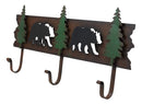 Ebros Rustic 2 Black Bear 3D Silhouettes With 3 Pine Trees 3-Peg Cast Iron Wall Hooks