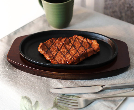 Preseasoned Cast Iron Skillet Japanese Steak Plate Pan 8.25" By 5.25" With Base - Ebros Gift