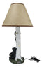 Climbing Black Bear Cub On Birchwood Tree With Mother And Beehive Table Lamp