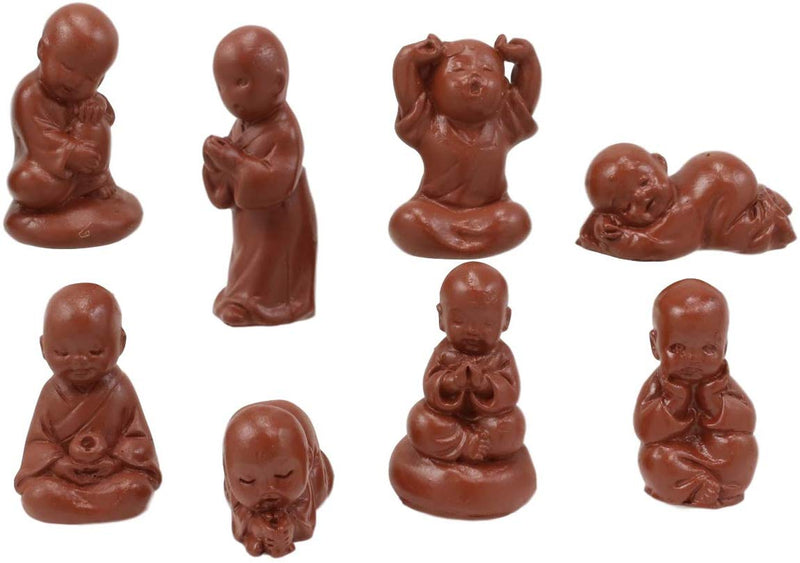 Ebros Mini Hotei Jizo Buddha Monks in Multiple Poses Miniature Figurine Set of 8