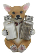 Ebros Teacup Tan Chihuahua Puppy Salt And Pepper Shakers Holder Figurine Set 6.25"H