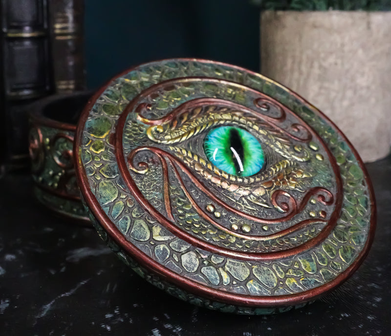 Ebros Eye Of The Dragon And Scales Decorative Round Trinket Jewelry Box Figurine 4"Dia