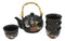 Eastern Folk Zen White Moon Rabbit Hare Black Ceramic Tea Pot With 4 Cups Set