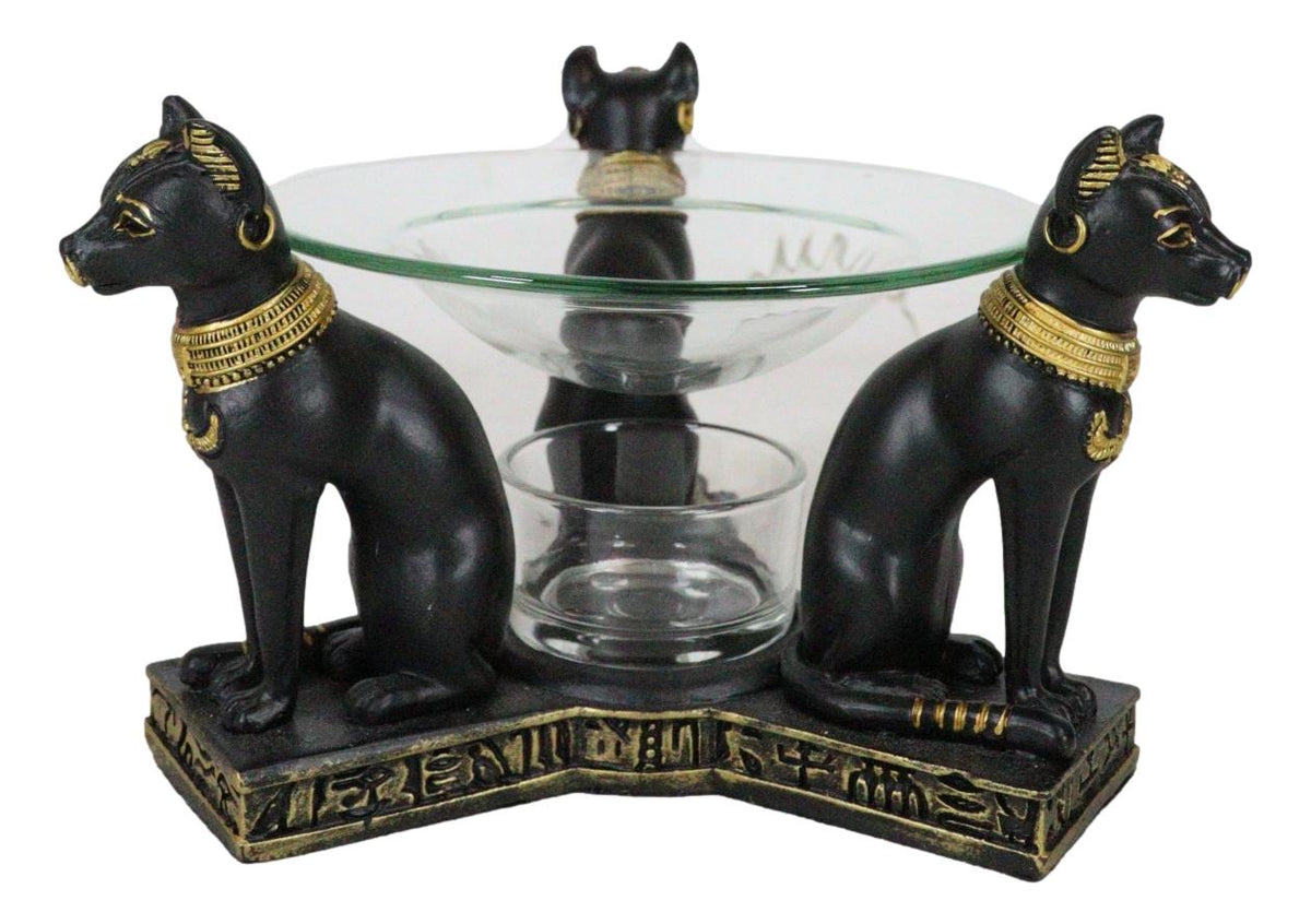 Egyptian Goddess Bastet Bast Cat Trio Candle Heat Oil Tart Scent Burner Decor