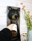 Rustic Western Whimsical Black Bear Wall Beer Bottle Metal Opener With Rest