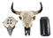 Western Turquoise And Red Teardrop Gems Mosaic Steer Cow Skull Decorative Box