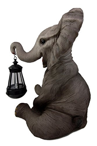 Ebros The Adorable Pachy Elephant Garden Patio Figurine W/ Solar LED Light Lantern Lamp 13.75"H
