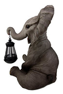 Ebros The Adorable Pachy Elephant Garden Patio Figurine W/ Solar LED Light Lantern Lamp 13.75"H