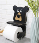 Whimsical Kids Rustic Black Bear Cub Toilet Paper Holder With Cell Phone Stand