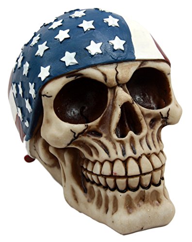 Independence Day Patriotic Skull With US Flag Banner Bandana Decorative Figurine