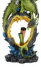 Green Dragon Guarding Faux Geode Crystal Arch Rock With Rainbow Icicle Figurine