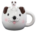 Ebros Whimsical White Dog With Brown Ears Ceramic Coffee Mug With Spoon Set 16oz