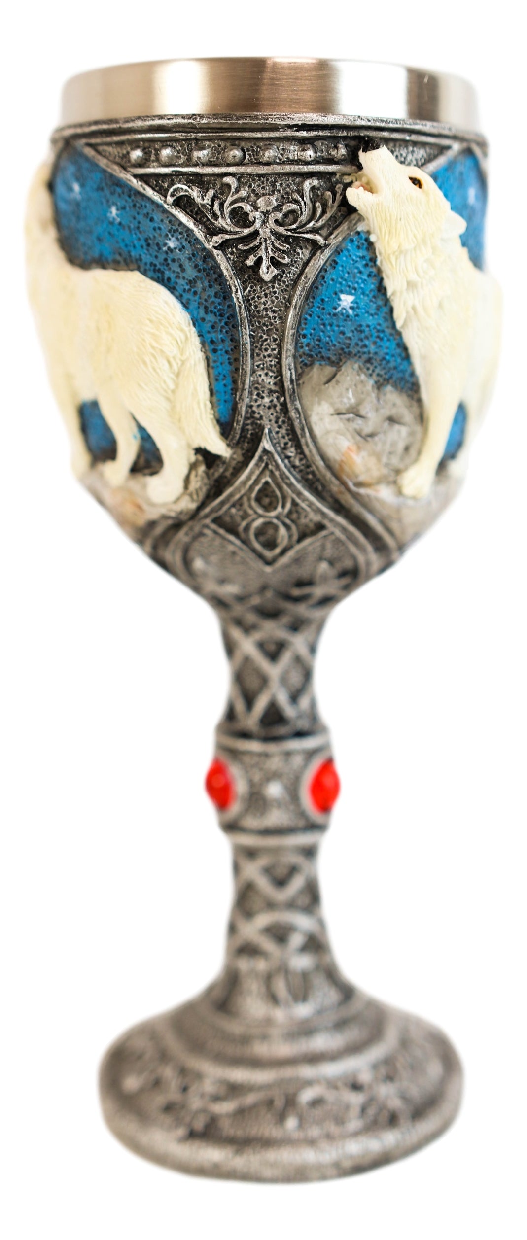 Howling White Wolf In Starry Night Wine Chalice Goblet With Celtic Knotwork 7oz - Ebros Gift