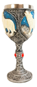 Howling White Wolf In Starry Night Wine Chalice Goblet With Celtic Knotwork 7oz