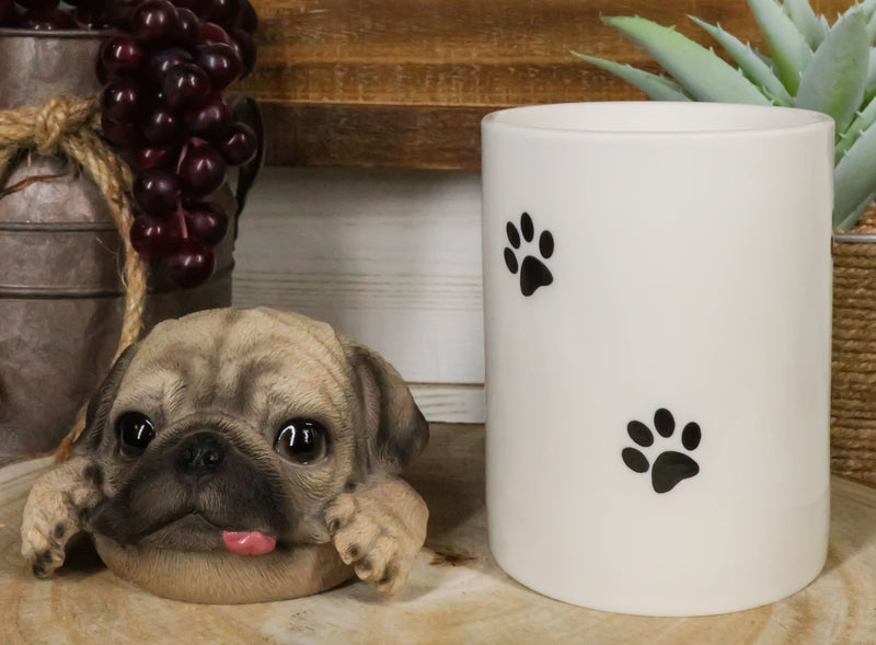 Ceramic Pug Puppy Dog Hiding and Peeking Dry Storage Jar With Paw Prints Decor